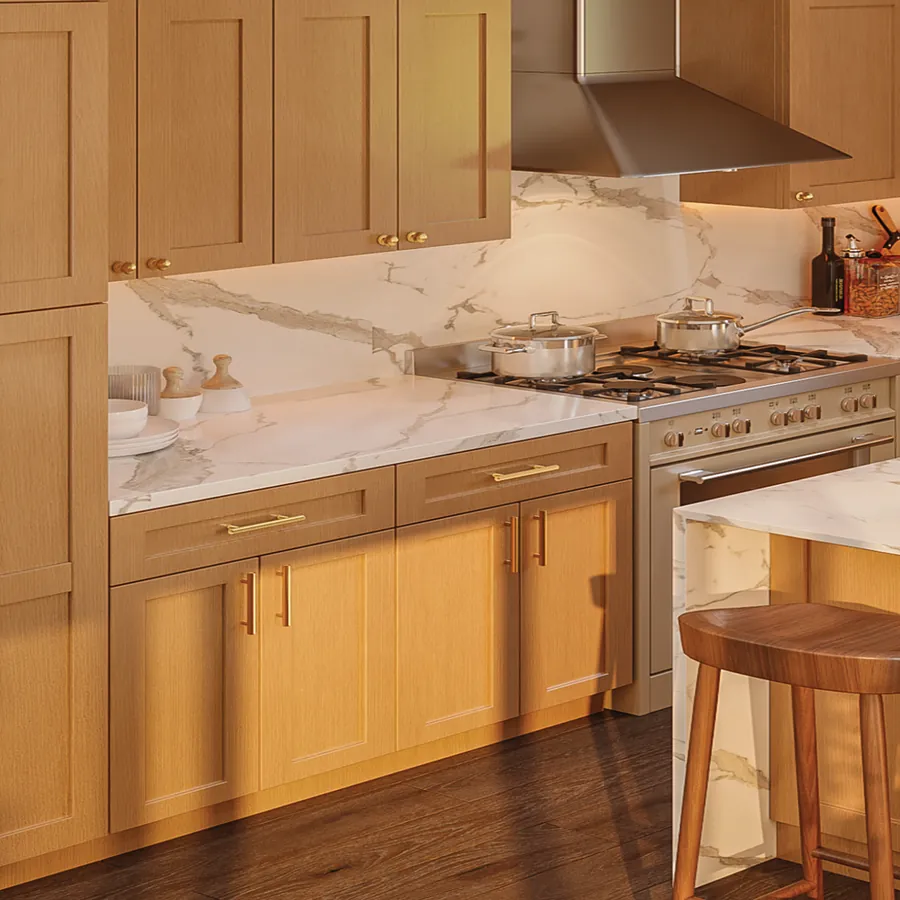 Contractor kitchen remodel finished in Shaker Lightwood cabinets