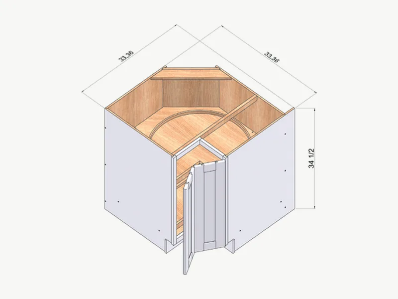 Shaker lazy susan corner base cabinet for an L-shaped kitchen corner