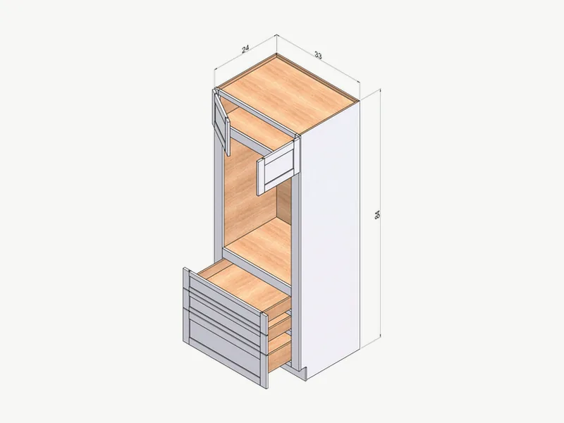 Tall Shaker oven cabinet with two drawers below the oven opening