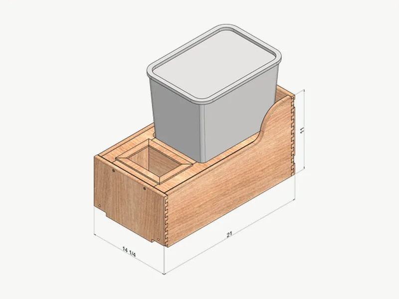 Pull-out trash can organizer with one bin on a dovetail drawer box